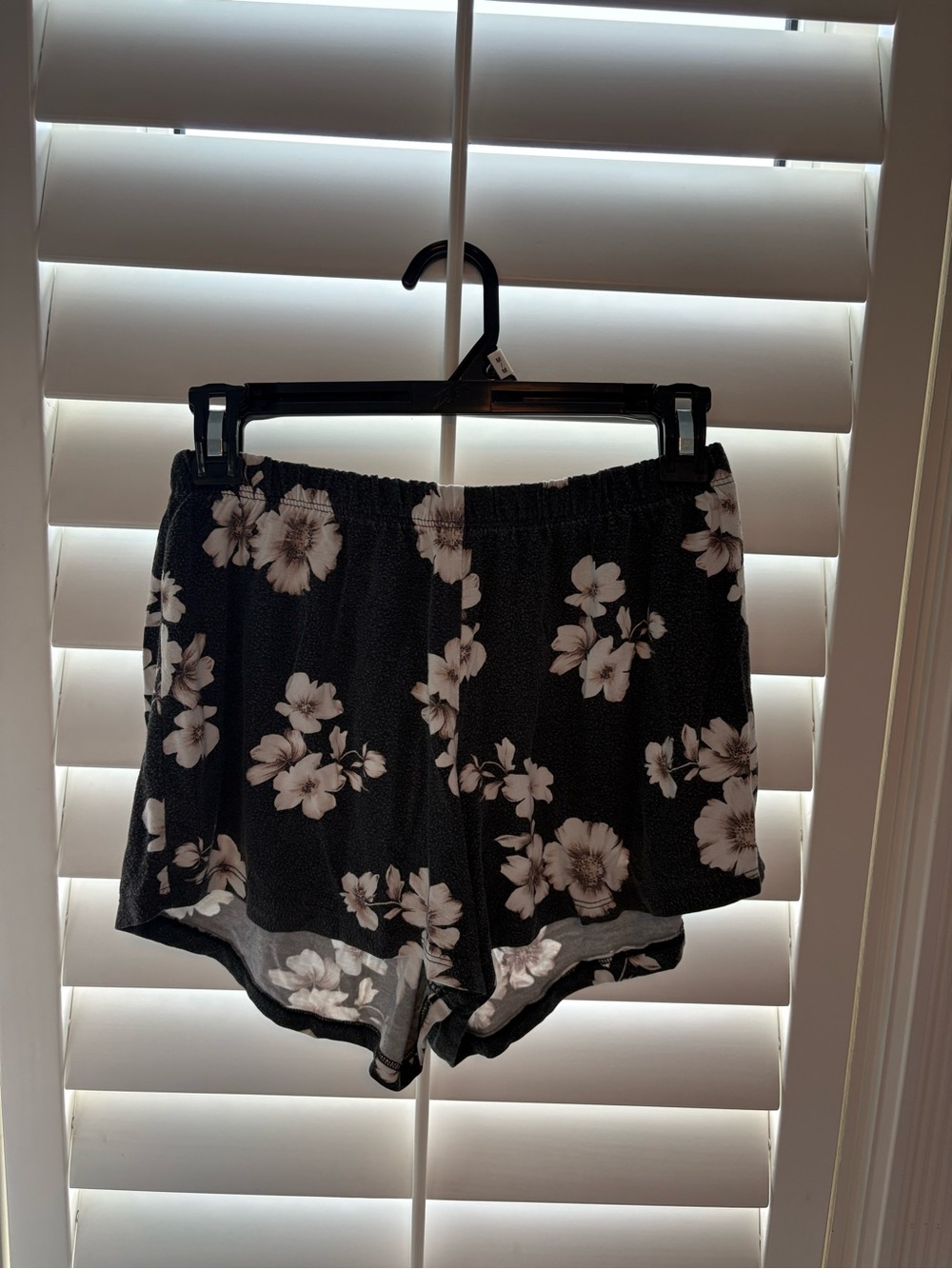 Brandy Melville Black Floral Lounge Shorts - White Flower Print